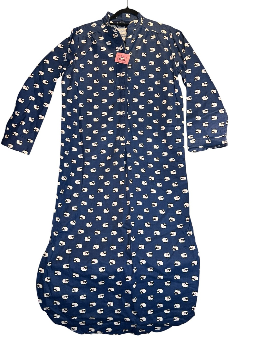 Woolrich Woman Medium Blue Sheep Long Sleeve Nightgown Full Length Cotton NWT